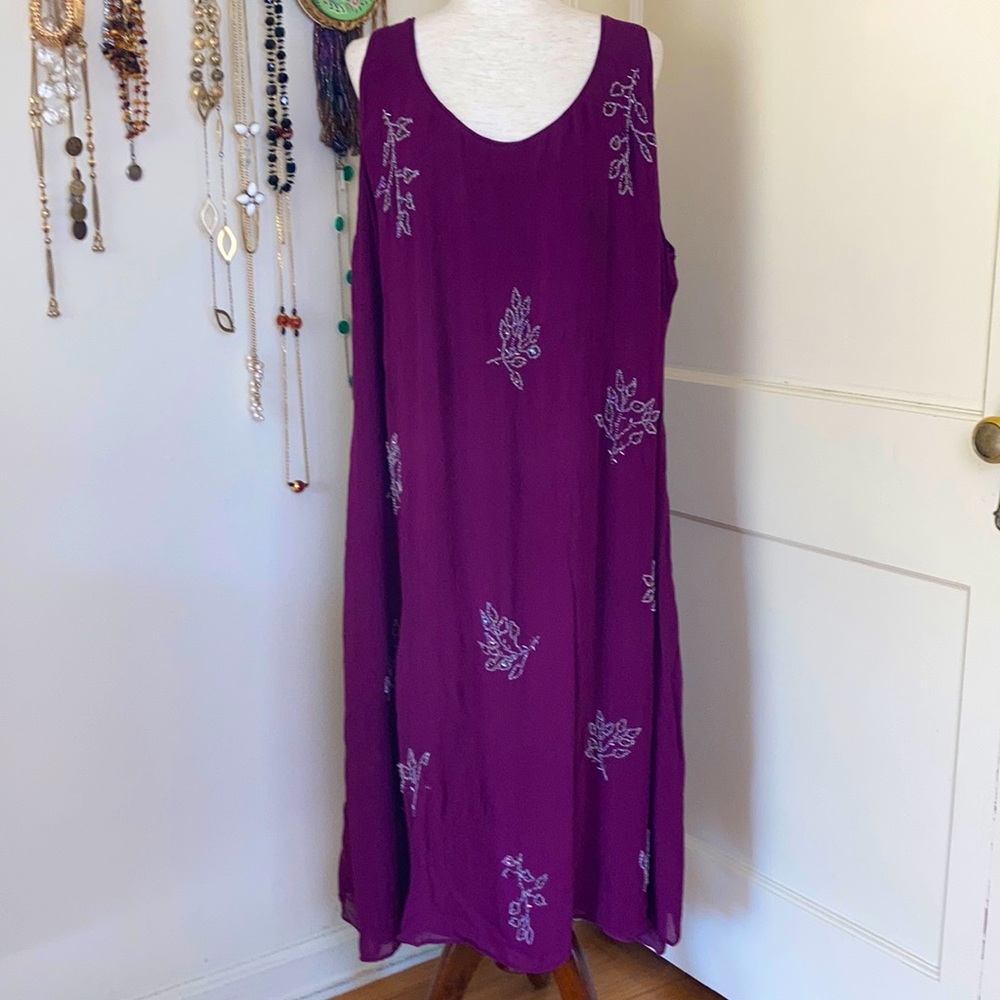 Vintage 80s Beaded Leaf Dress XXL - Picture 1 of 15